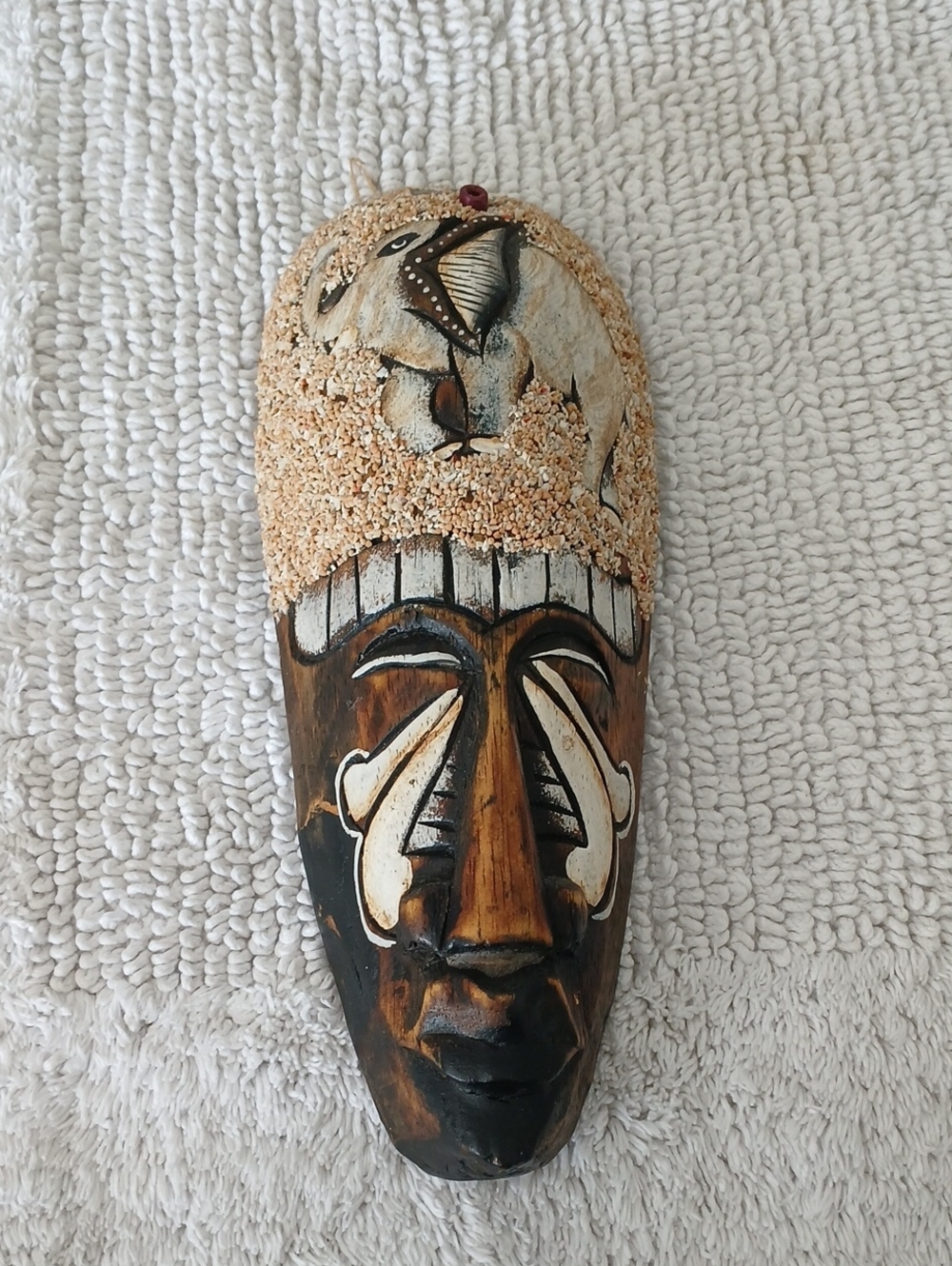 Handcrafted Brown and Cream Tribal Wall Mask - Unbranded